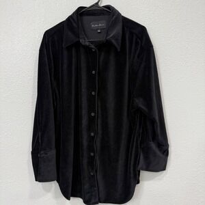 Hunter & Brown Black Corduroy Button Up Shirt Women's Size L Oversized